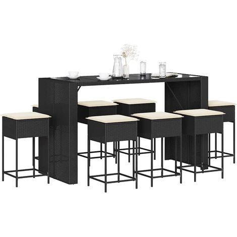 Ensemble de bar de jardin 9 pcs-Bar d'extérieur avec coussins noir poly rotin 808378 (1/5)