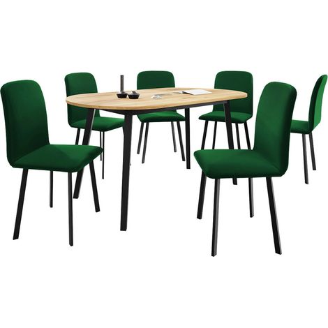 Salle à manger complète Edmond 121, Chêne doré artisanal + Noir, 77x80x150cm, Diamètre: 0, Nombre de chaises: 6, Style: Contemporary