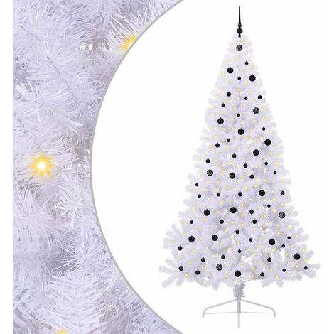 Sapin de Noël artificiel avec 300 lumières LED blanches, 240 cm de haut, en PVC et acier. (1/5)