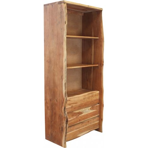 Mobile in legno di acacia marrone per soggiorno dimensioni 75x40x180 cm con ripiani e ante elegante e moderno