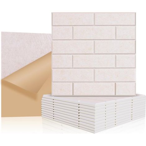 Sound Insulation Acoustic Wall Panel 30 x 30 x 1 cm High Density Polyester Noise Absorbing Soundproofing Self-Adhesive Treatment Tile for Home Studio (Beige, L 12 Pack) (1/5)