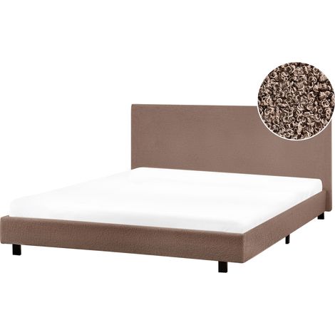 Cama moderna de bouclé 160 x 200 cm con somier y cabecero marrón Albi