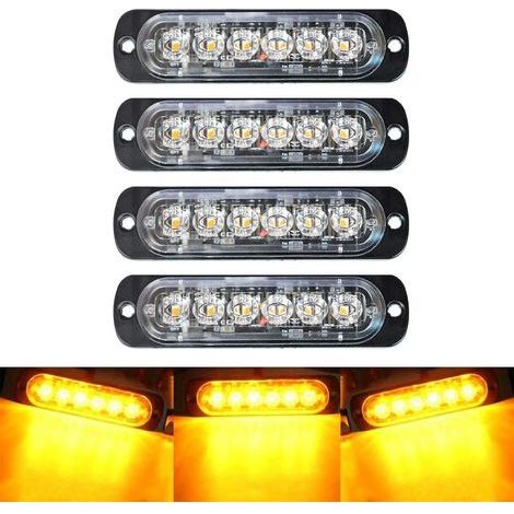Feu de Freinage Stroboscopique,Lampe Stroboscopique Voiture,Feux de Signalisation, Feux de Détresse Universels à 6 LED pour Voiture,Camions,Remorques,Bateau,Caravane,DC12V-24V, Ambre (1/5)