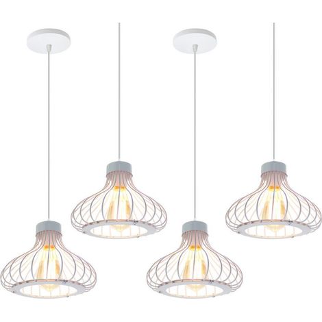 4PCS Lustre Suspension Industrielle E27 Ø23cm Luminaire Style Vintage Eclairage Blanc (1/5)