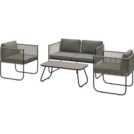 Gartenmöbel Set aus Polyrattan Lounge-Set mit Sofa Sessel Tisch Kissen wetterfest Sitzgruppe für 4 Personen Balkonmöbel Set Gartenlounge Terrassenmöbel für Garten Balkon Braun+Dunkelgrau