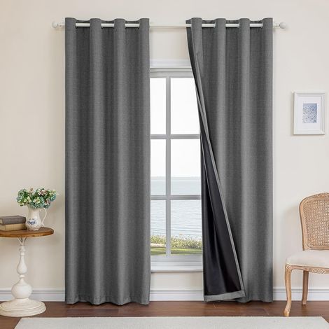 Rideau Occultant - 140x300 cm - Effet Lin - Isolation Thermique et Acoustique - Oeillets Acier Inoxydable - Lot de 2