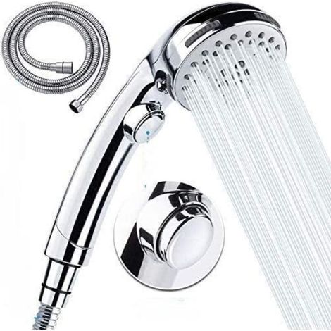Pomme de douche avec tuyau - 6 types de jet - Douchette avec tuyau de 1,5 m - Économique - Jet fin (1/5)
