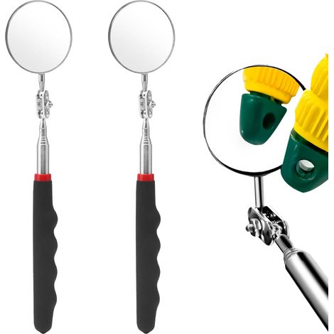 Lot de 2 miroirs d'inspection télescopiques extensibles - Miroir télescopique circulaire - Rotation à 360 ° - Avec poignée allongée - Miroir d'inspection de voiture avec poignée télescopique pour (1/5)