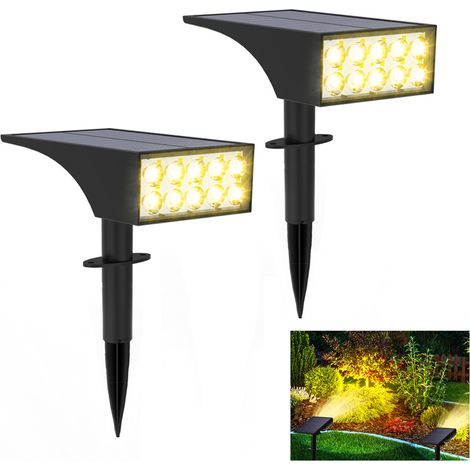 Lot de 2 projecteurs solaires d'extérieur étanches, marche/arrêt automatique, lumière chaude (lumière jaune). (1/5)