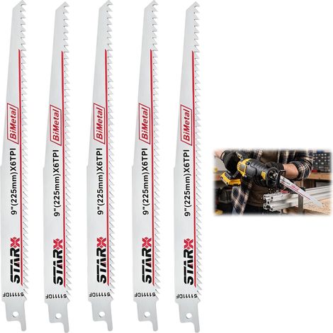 5 Pack, Lame de scie sabre bi-métal, 225mm – 6 TPI, pour couper tuyaux métalliques, pièces robustes,compatible scies sabres universelles, coupe rapide et précise (1/5)