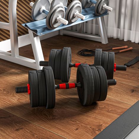 Set mit 20 kg Kurzhanteln, 2-in-1 verstellbares Gewicht, inklusive Stangen - Muskeltraining & Gewichtheben