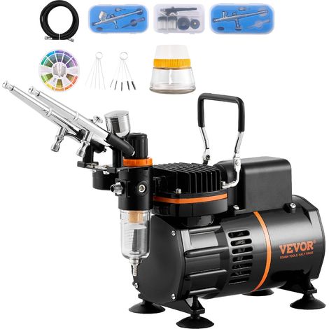 Kit d'aérographe, compresseur d'air à double ventilateur, système d'aérographe professionnel avec 3 pistolets, support, roue de mélange de couleurs, pour art de l'ongle, cuisine, maquillage (1/5)