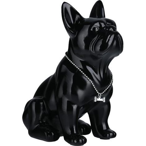 Statue de bouledogue français en résine, sculpture décorative pour la maison et le bureau, art moderne (23 cm, noir) (1/5)
