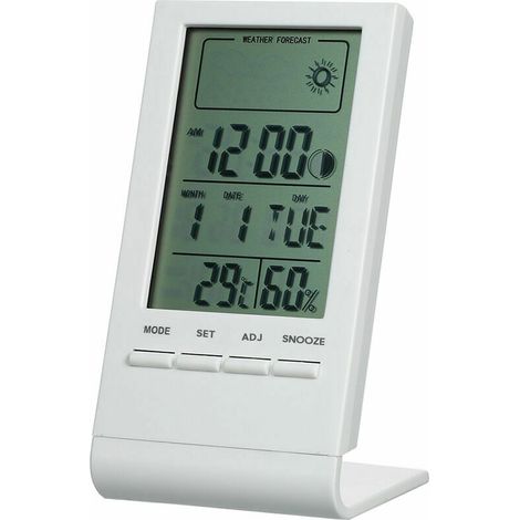 Détecteur d'humidité Mini thermomètre numérique hygromètre d'intérieur salle / température humidité moniteur mètre jauge réveil thermo-hygromètre avec affichage de la valeur max min, blanc - blanc Dét (1/5)