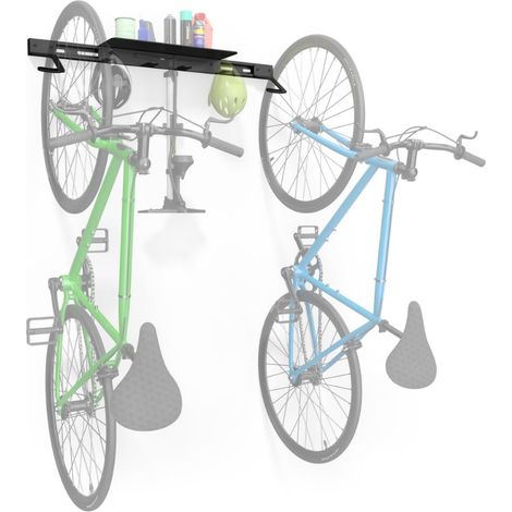 Support mural de rangement pour 2 vélos + casques S'adapte à tous les vélos, même les grands vélos de montagne/VTT à gros pneus Acier avec revêtement en poudre robuste Fabriqué aux (1/5)
