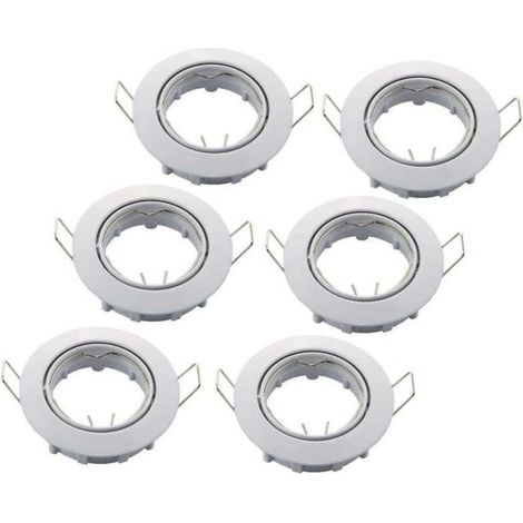 Lot de 6 supports encastrables aluminium orientables blancs 81mm – Fixation rapide avec ressort – Pour ampoules GU10 et GU5.3 jusqu'à 50W (1/5)