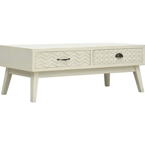 vidaXL Mesa de centro con 2 cajones tallados madera gris 110x50x40 cm (1/5)