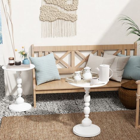 Table Basse Ronde, Set de 2 Tables d'appoint Noires Rondes pour Le Salon, Table Basse Vintage, Petite Table d'appoint en métal, Table à café créative, Blanc