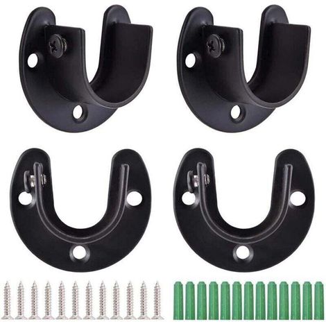 4Pcs Tringle à Rideaux en Forme de U, Support de Tringle à Penderie à Rideaux, Douilles de Poteau de Penderie en Acier Inoxydable, Support de Bride, Extrémité de Tige de Penderie avec Vis, Noir (1/5)