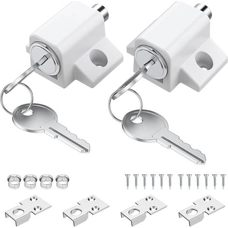 Verrou Baie Vitrée Coulissante Blanc Serrures pour Portes Coulissantes Bloque Fenêtres ou baies avec Clés Maison (1/5)