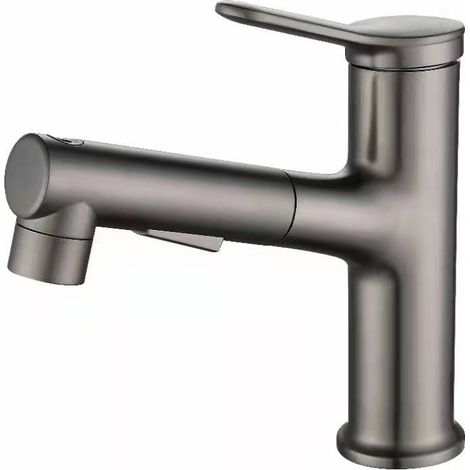 Robinet de lavabo extractible à noyau interne entièrement en cuivre, lavabo de salle de bain noir, robinet rétractable eau chaude/eau froide (1/4)