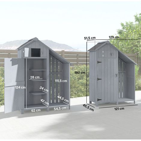 Armoire de jardin en bois exterieur etanche abri a outils avec toit bitume et etagere 129x51.5x180 cm Gris (1/5)