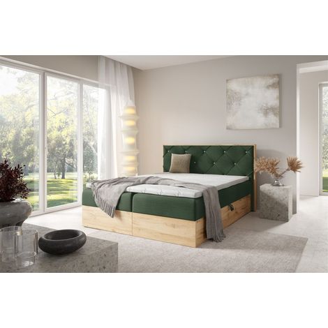 Boxspringbett Schlafzimmerbett HELIOS PREMIUM 120x220cm in Stoff Rouge Dunkelgrün (1/5)