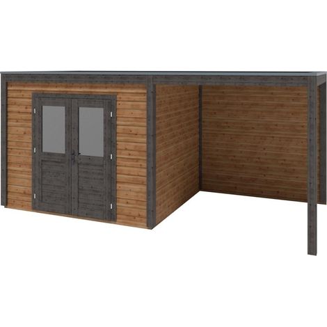 Abri de jardin en bois Sora 5.56x2.59m - 14.4m2 - Ep. 28mm - Traité (1/3)