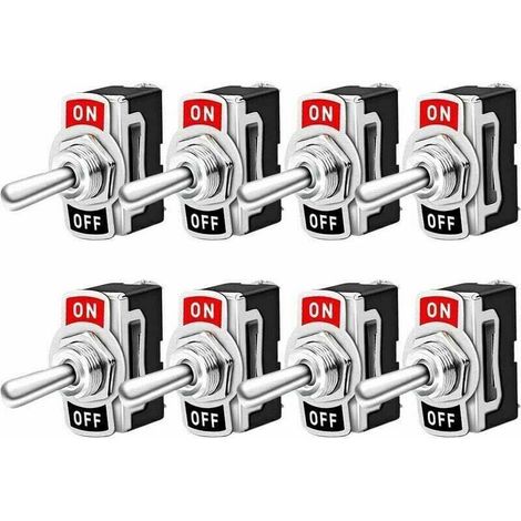 Professional car rocker switch, pack of 8, on/off, 2 positions, 2-pin metal SPST connector, for car, boat, truck, 10A, 125V AC / 6A, 250V AC
