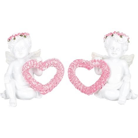 Ornement d'ange en Résine Cœur de Roses, 1 Paire de Figurines Décoratives pour Bureau et Maison, Statue d'ange Décorative pour Salon, Jardin et Photographie, Accessoire Élégant (1/5)