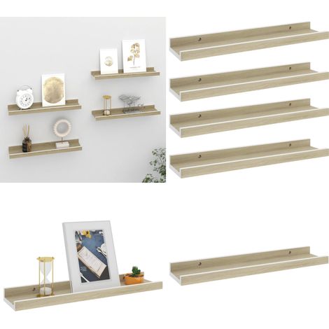 Wandregale 4 Stk. Weiß und Sonoma-Eiche 40x9x3 cm - Wandregal - Regal Weiß - Sonnenholz Möbel - Dekorationsschrank - Wandshelf - Home & Living (1/5)