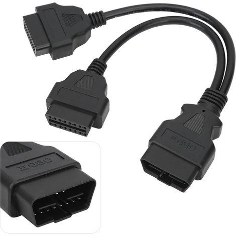 OBD2 16-poliges Kabel, 1 auf 2 Splitteradapter, Kfz-Diagnoseanschlussverlängerung, 30 cm Länge, Verlängerung für Fahrzeugscanner. (1/5)