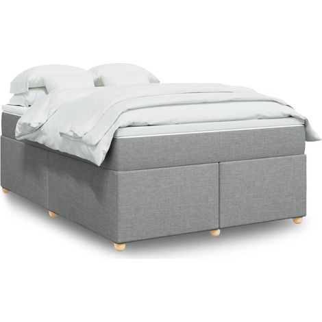 Ensemble lit avec sommier à lattes, matelas à ressorts ensachés et surmatelas en tissu gris clair 140x190cm pour un confort optimal (1/5)