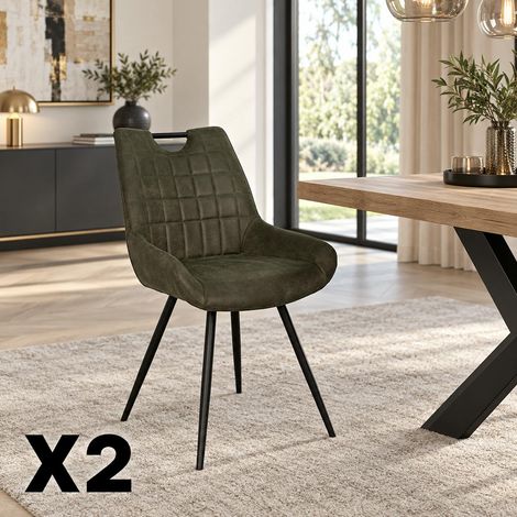 Chaise vert foncé effet vieilli à poignée intégrée (lot de 2) MALMOE (1/5)