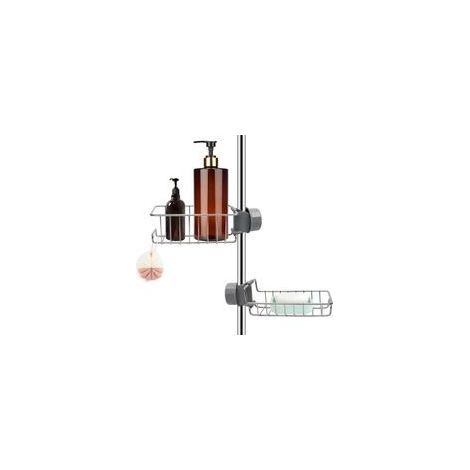 Lot de 2 Étagère Douche Sans Percage Inox, Étagère Salle de Bain Télescopique Inoxydable, Tablette Support Douche, Porte Savon Barre Douche, Serviteur Douche pour Shampooing (1/5)