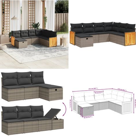 7-tlg. Garten-Sofagarnitur mit Kissen Grau Poly Rattan - Gartenmöbel - Sofagarnitur - Outdoor-Lounge - Rattanmöbel - PE-Rattan - Home & Living (1/5)