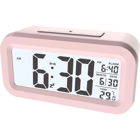 Réveil numérique LCD (rose) avec calendrier et température, horloge de bureau (1/5)