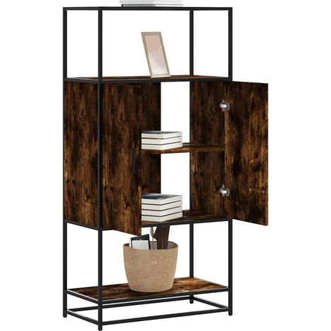 Highboard Räuchereiche 68x35x139 cm Holzwerkstoff und Metall