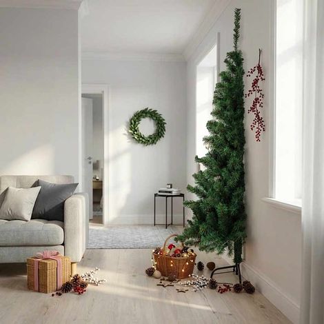 vidaXL Sapin de Noël artificiel moitié avec support vert 240 cm PVC (1/5)