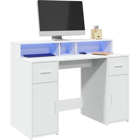 vidaXL Bureau avec lumières LED blanc 120x55x91 cm bois d'ingénierie (1/7)