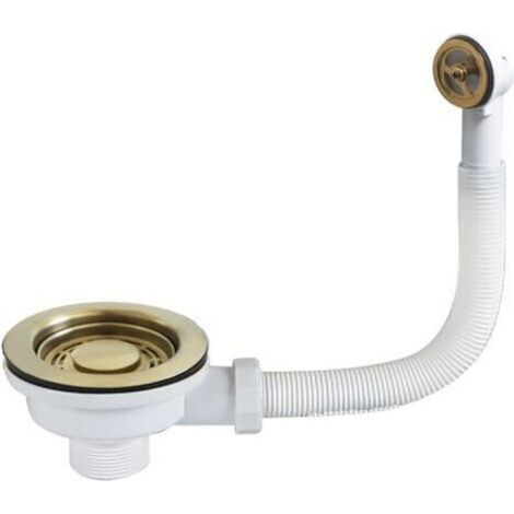 Kit de bonde de vidange pour évier de cuisine, filtre doré/gris foncé avec trop-plein rond, 114 mm (doré) (1/5)