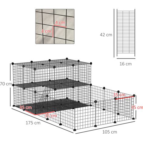 Enclos modulaire en métal pour lapins avec échelle et accessoires de montage. 175 x 105 x 70 cm - Noir (1/5)
