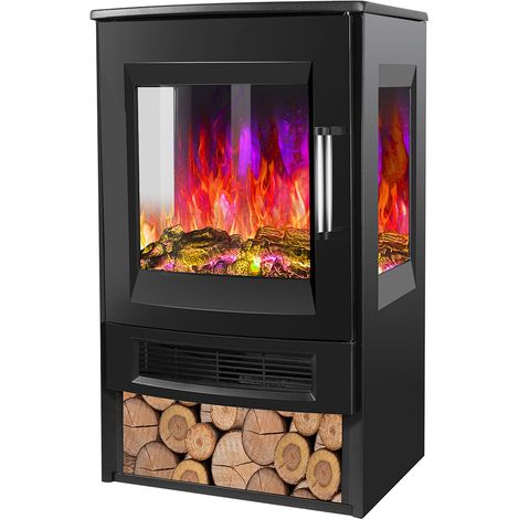 Randaco Camino Elettrico Nero – Stufa Elettrica 900W/1800W – Camino Panoramico a 3 Lati – Nero (1/5)