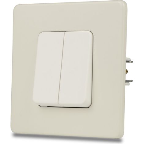 Lichtschalter, doppelt, einpolig, weiß, lackierter Stahl, Kaschmir, RAL 9002 (1/5)