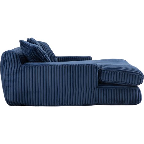 Diván chaise longue de pana azul marino con 3 cojines, 1 plaza, 125x155x63 cm (1/5)