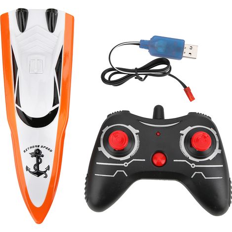 Bateau RC Mini 4 Canaux Télécommande 2.4G ABS Jouet Eau Enfant Modèle Bateau Électrique Orange 100B4 (1/5)