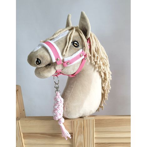 Ensemble Hobby Horse : Licol A3 avec fourrure blanche + laisse en corde - Blanc et rose (1/5)