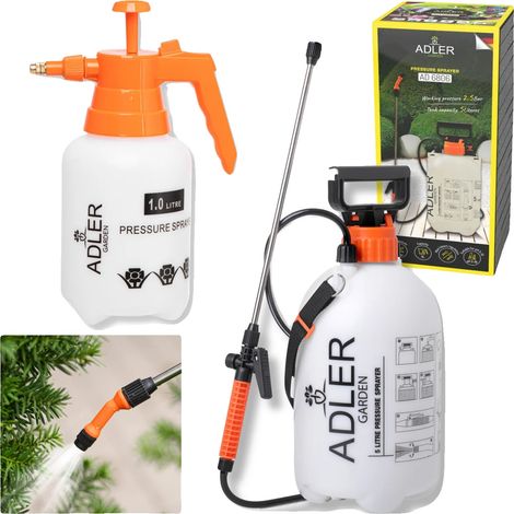 Pulverizador, capacidad de 5 L, boquilla de pulverización ajustable, tipo bomba, plástico resistente, presión nominal 250 kPa. (1/5)
