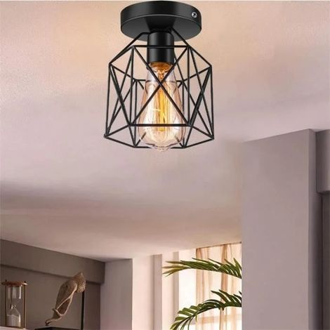 U-Do Plafonnier Carré Noir Lampe de Plafonde Cage en Fer design Vintage décoration pour Salon Couloir (1/4)