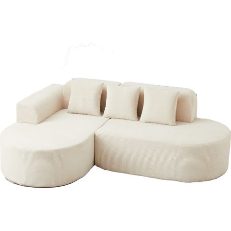 Modulares Ecksofa L aus beigem Cord 220 cm MODENUIT (1/5)